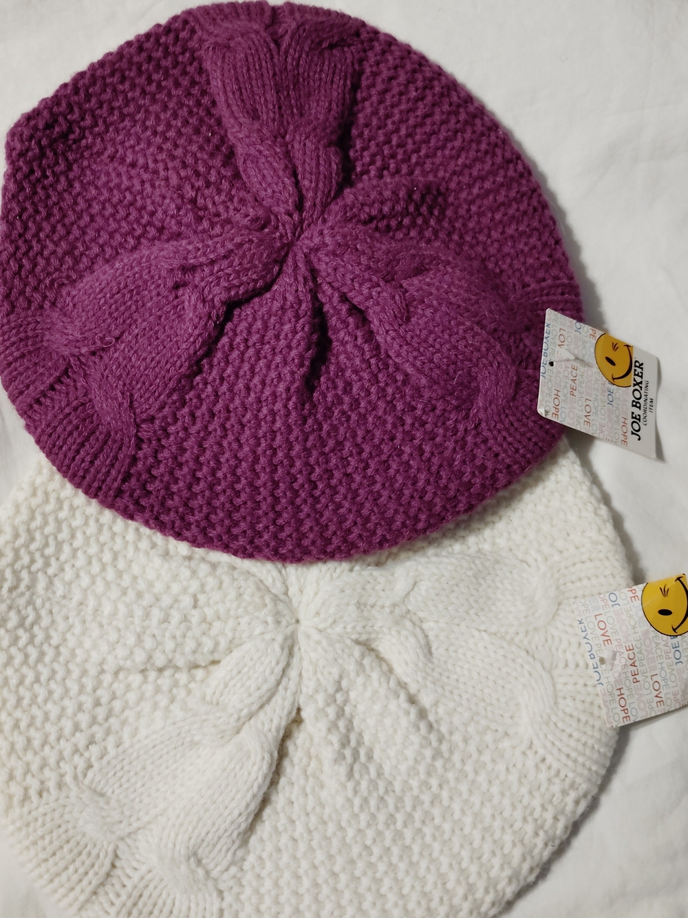 Joe Boxer Womens Knit Bow Berets - Purple and White